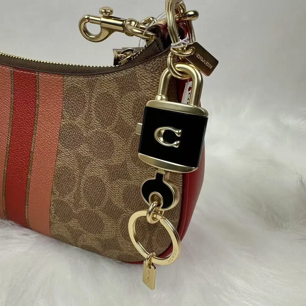 Coach Black and Gold Padlock Keychain Card Holder Charm